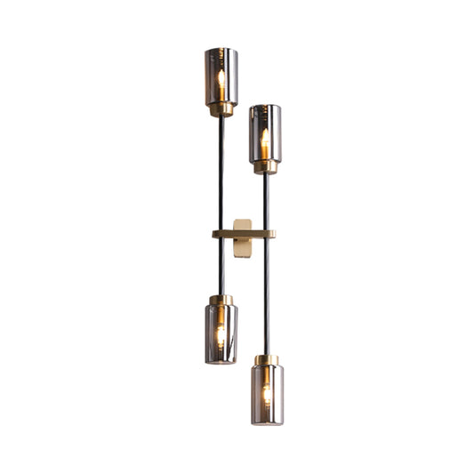 Modernist Cylinder Sconce Light Smoke Gray Glass 4 Heads Bedroom Wall Mounted Lamp Clearhalo 'Cast Iron' 'Glass' 'Industrial' 'Modern wall lights' 'Modern' 'Tiffany' 'Traditional wall lights' 'Wall Lamps & Sconces' 'Wall Lights' Lighting' 324233