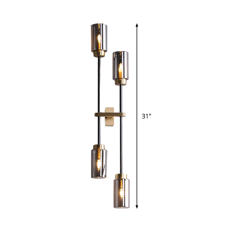 Modernist Cylinder Sconce Light Smoke Gray Glass 4 Heads Bedroom Wall Mounted Lamp Clearhalo 'Cast Iron' 'Glass' 'Industrial' 'Modern wall lights' 'Modern' 'Tiffany' 'Traditional wall lights' 'Wall Lamps & Sconces' 'Wall Lights' Lighting' 324234
