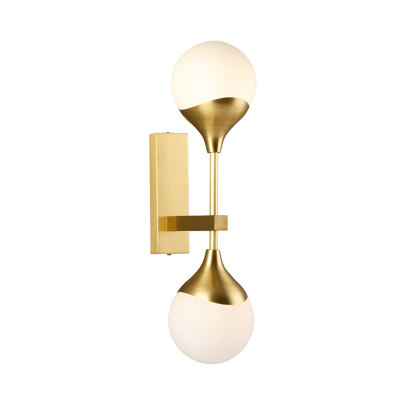 Modernist 2 Heads Wall Lighting Brass Global Sconce Light Fixture with Opal Glass Shade - Clearhalo - 'Cast Iron' - 'Glass' - 'Industrial' - 'Modern wall lights' - 'Modern' - 'Tiffany' - 'Traditional wall lights' - 'Wall Lamps & Sconces' - 'Wall Lights' - Lighting' - 324238