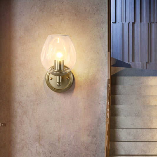 Contemporary Cup Sconce Clear Dimpled Blown Glass 1 Head Wall Mount Light Fixture in Gold Clearhalo 'Cast Iron' 'Glass' 'Industrial' 'Modern wall lights' 'Modern' 'Tiffany' 'Traditional wall lights' 'Wall Lamps & Sconces' 'Wall Lights' Lighting' 324248
