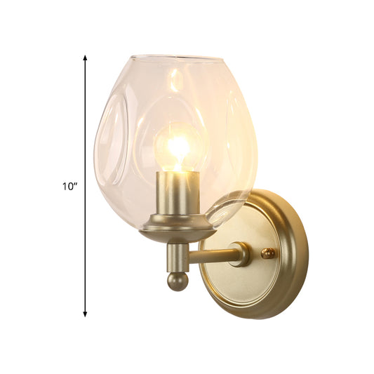 Contemporary Cup Sconce Clear Dimpled Blown Glass 1 Head Wall Mount Light Fixture in Gold Clearhalo 'Cast Iron' 'Glass' 'Industrial' 'Modern wall lights' 'Modern' 'Tiffany' 'Traditional wall lights' 'Wall Lamps & Sconces' 'Wall Lights' Lighting' 324249
