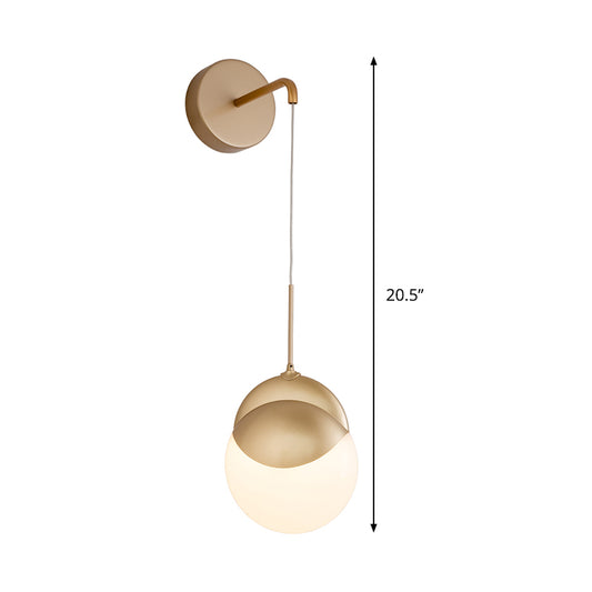1 Bulb Living Room Wall Lamp Modern Gold Sconce Light Fixture with Round Milk Glass Shade Clearhalo 'Wall Lamps & Sconces' 'Wall Lights' Lighting' 324259