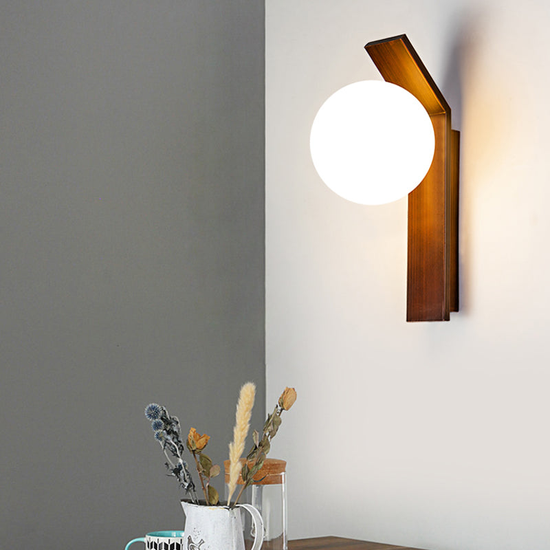 1 Bulb Dining Room Wall Lamp Modern Bronze/Copper Sconce Light Fixture with Ball Milk Glass Shade Clearhalo 'Cast Iron' 'Glass' 'Industrial' 'Modern wall lights' 'Modern' 'Tiffany' 'Traditional wall lights' 'Wall Lamps & Sconces' 'Wall Lights' Lighting' 324271