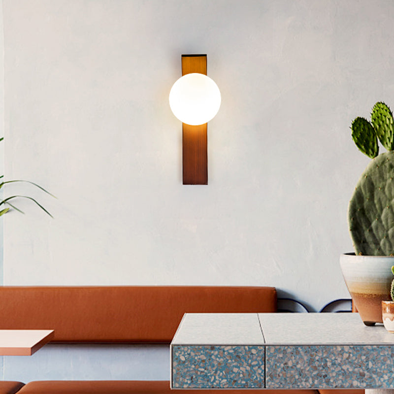 1 Bulb Dining Room Wall Lamp Modern Bronze/Copper Sconce Light Fixture with Ball Milk Glass Shade Clearhalo 'Cast Iron' 'Glass' 'Industrial' 'Modern wall lights' 'Modern' 'Tiffany' 'Traditional wall lights' 'Wall Lamps & Sconces' 'Wall Lights' Lighting' 324272