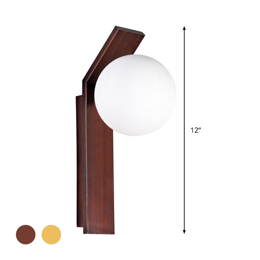 1 Bulb Dining Room Wall Lamp Modern Bronze/Copper Sconce Light Fixture with Ball Milk Glass Shade Clearhalo 'Cast Iron' 'Glass' 'Industrial' 'Modern wall lights' 'Modern' 'Tiffany' 'Traditional wall lights' 'Wall Lamps & Sconces' 'Wall Lights' Lighting' 324274