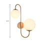 2 Bulbs Armed Sconce Contemporary Metal Wall Lighting Fixture in Gold with Ball Opal Glass Shade Clearhalo 'Cast Iron' 'Glass' 'Industrial' 'Modern wall lights' 'Modern' 'Tiffany' 'Traditional wall lights' 'Wall Lamps & Sconces' 'Wall Lights' Lighting' 324307