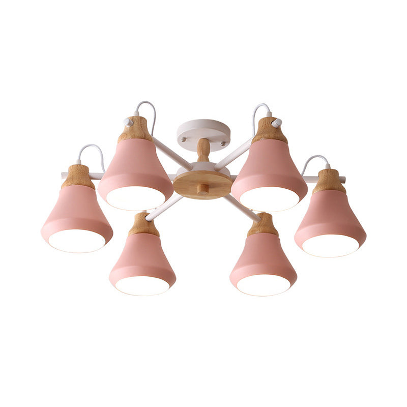Pink Pyramid Hanging Lamp Fixture 3/6/8 Lights Modern Nordic Metal Chandelier for Kindergarten Clearhalo 'Ceiling Lights' 'Chandeliers' Lighting' options 32433