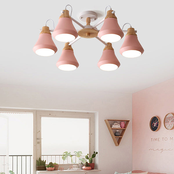 Pink Pyramid Hanging Lamp Fixture 3/6/8 Lights Modern Nordic Metal Chandelier for Kindergarten Clearhalo 'Ceiling Lights' 'Chandeliers' Lighting' options 32434