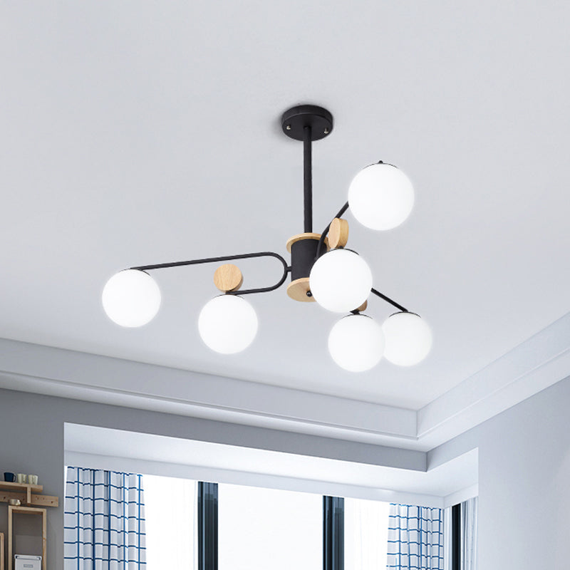 Milk Glass Round Pendant Chandelier Modernism 6/8 Heads Hanging Ceiling Light in Black Clearhalo 'Ceiling Lights' 'Chandeliers' 'Glass shade' 'Glass' 'Modern Chandeliers' 'Modern' Lighting' 324360