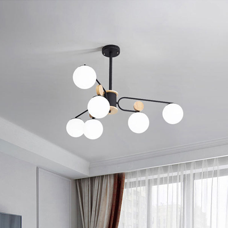 Milk Glass Round Pendant Chandelier Modernism 6/8 Heads Hanging Ceiling Light in Black Clearhalo 'Ceiling Lights' 'Chandeliers' 'Glass shade' 'Glass' 'Modern Chandeliers' 'Modern' Lighting' 324361