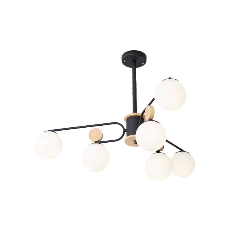 Milk Glass Round Pendant Chandelier Modernism 6/8 Heads Hanging Ceiling Light in Black Clearhalo 'Ceiling Lights' 'Chandeliers' 'Glass shade' 'Glass' 'Modern Chandeliers' 'Modern' Lighting' 324362