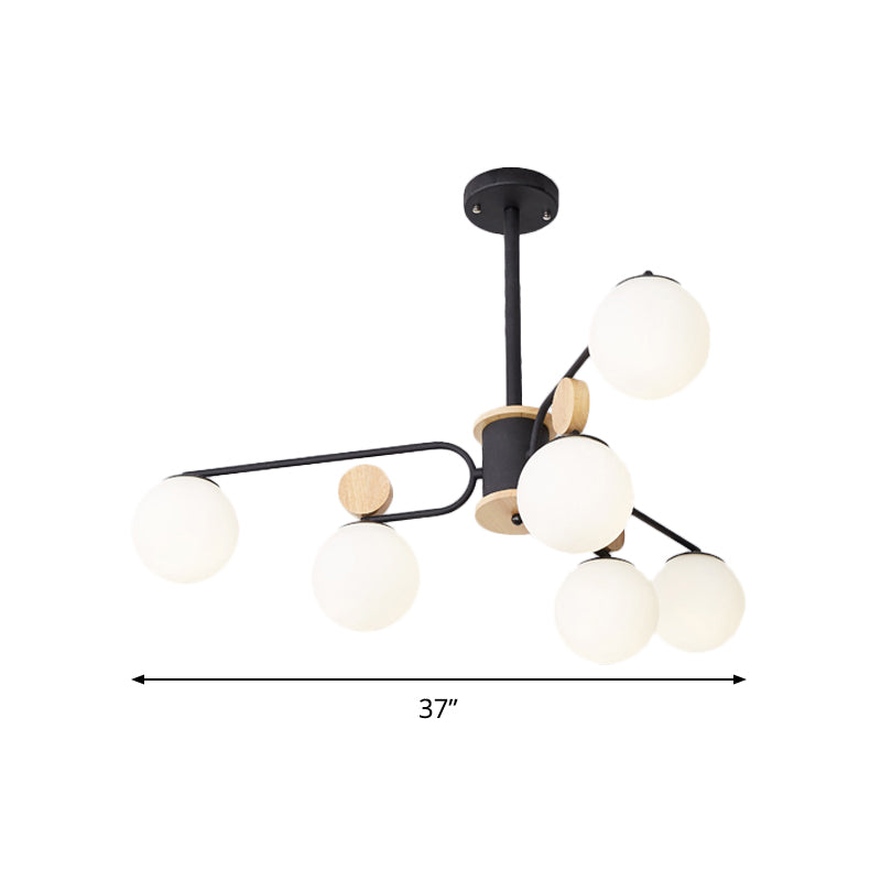 Milk Glass Round Pendant Chandelier Modernism 6/8 Heads Hanging Ceiling Light in Black Clearhalo 'Ceiling Lights' 'Chandeliers' 'Glass shade' 'Glass' 'Modern Chandeliers' 'Modern' Lighting' 324363