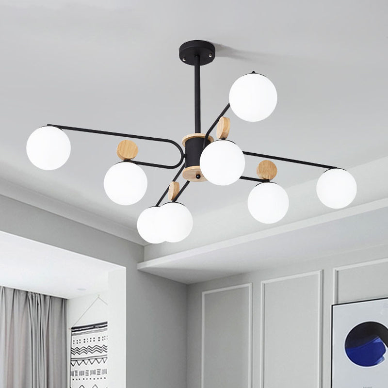 Milk Glass Round Pendant Chandelier Modernism 6/8 Heads Hanging Ceiling Light in Black 8 Black Clearhalo 'Ceiling Lights' 'Chandeliers' 'Glass shade' 'Glass' 'Modern Chandeliers' 'Modern' Lighting' 324364