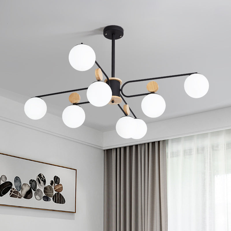 Milk Glass Round Pendant Chandelier Modernism 6/8 Heads Hanging Ceiling Light in Black Clearhalo 'Ceiling Lights' 'Chandeliers' 'Glass shade' 'Glass' 'Modern Chandeliers' 'Modern' Lighting' 324365