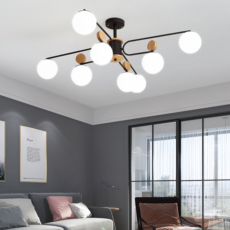 Milk Glass Round Pendant Chandelier Modernism 6/8 Heads Hanging Ceiling Light in Black Clearhalo 'Ceiling Lights' 'Chandeliers' 'Glass shade' 'Glass' 'Modern Chandeliers' 'Modern' Lighting' 324366