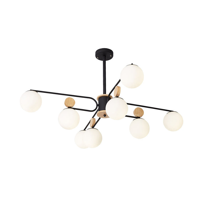 Milk Glass Round Pendant Chandelier Modernism 6/8 Heads Hanging Ceiling Light in Black Clearhalo 'Ceiling Lights' 'Chandeliers' 'Glass shade' 'Glass' 'Modern Chandeliers' 'Modern' Lighting' 324367