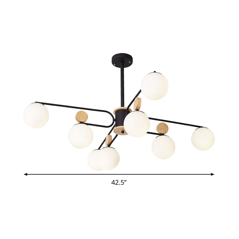 Milk Glass Round Pendant Chandelier Modernism 6/8 Heads Hanging Ceiling Light in Black Clearhalo 'Ceiling Lights' 'Chandeliers' 'Glass shade' 'Glass' 'Modern Chandeliers' 'Modern' Lighting' 324368