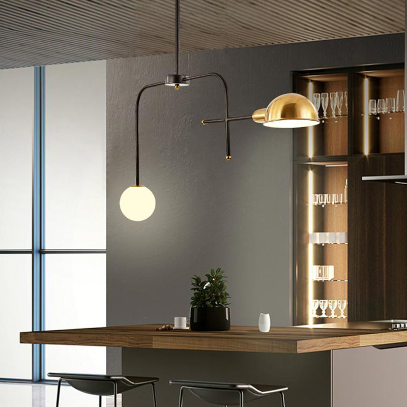 Metal Armed Hanging Chandelier Modern 2/4 Bulbs Black and Gold Ceiling Suspension Lamp 2 Black-Gold Clearhalo 'Ceiling Lights' 'Chandeliers' 'Modern Chandeliers' 'Modern' Lighting' 324374