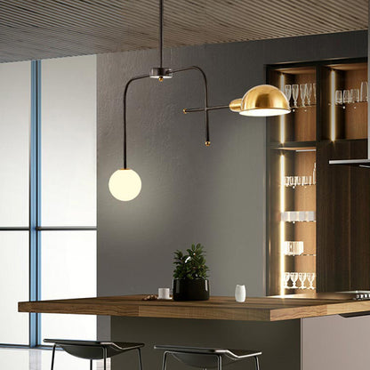 Metal Armed Hanging Chandelier Modern 2/4 Bulbs Black and Gold Ceiling Suspension Lamp 2 Black-Gold Clearhalo 'Ceiling Lights' 'Chandeliers' 'Modern Chandeliers' 'Modern' Lighting' 324374