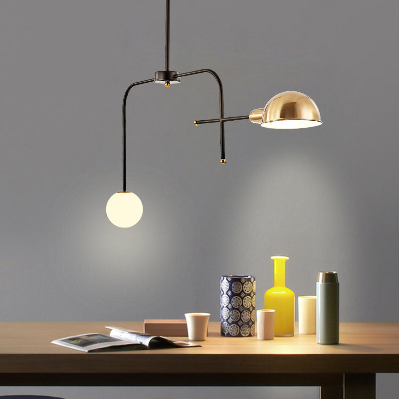 Metal Armed Hanging Chandelier Modern 2/4 Bulbs Black and Gold Ceiling Suspension Lamp Clearhalo 'Ceiling Lights' 'Chandeliers' 'Modern Chandeliers' 'Modern' Lighting' 324375