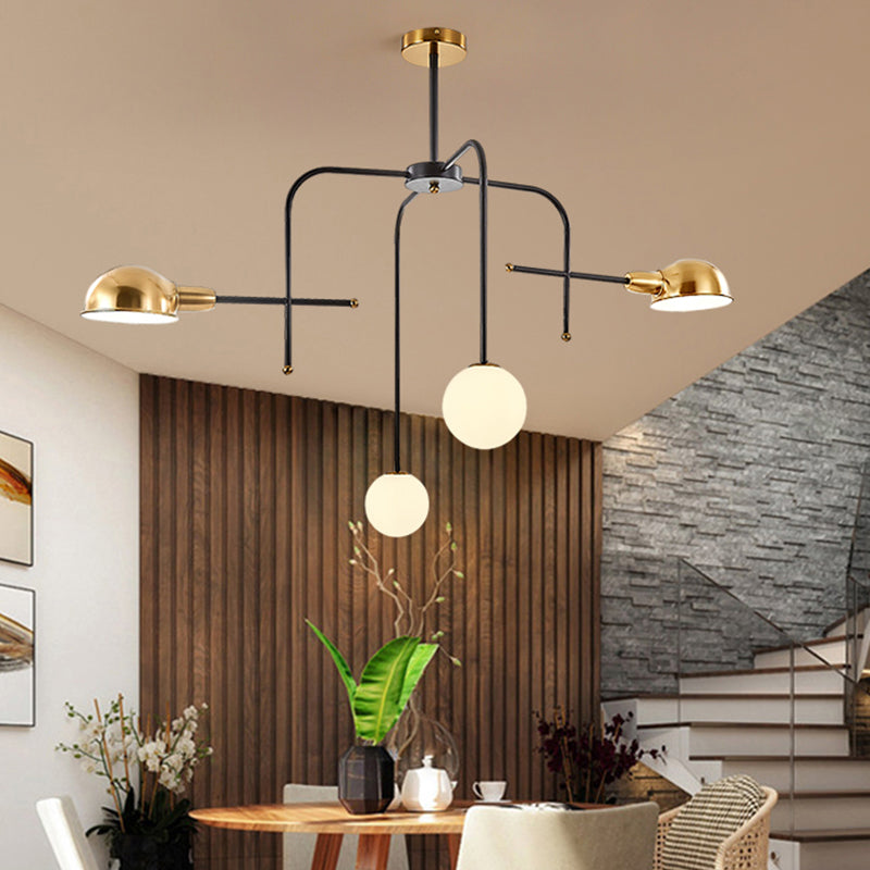 Metal Armed Hanging Chandelier Modern 2/4 Bulbs Black and Gold Ceiling Suspension Lamp 4 Black-Gold Clearhalo 'Ceiling Lights' 'Chandeliers' 'Modern Chandeliers' 'Modern' Lighting' 324379
