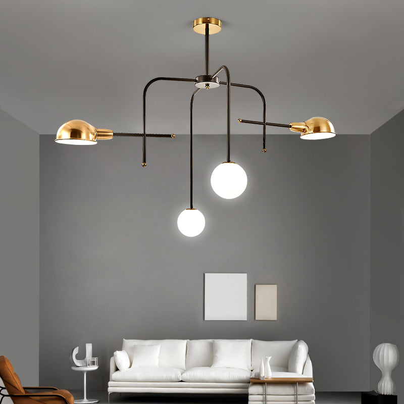Metal Armed Hanging Chandelier Modern 2/4 Bulbs Black and Gold Ceiling Suspension Lamp Clearhalo 'Ceiling Lights' 'Chandeliers' 'Modern Chandeliers' 'Modern' Lighting' 324381