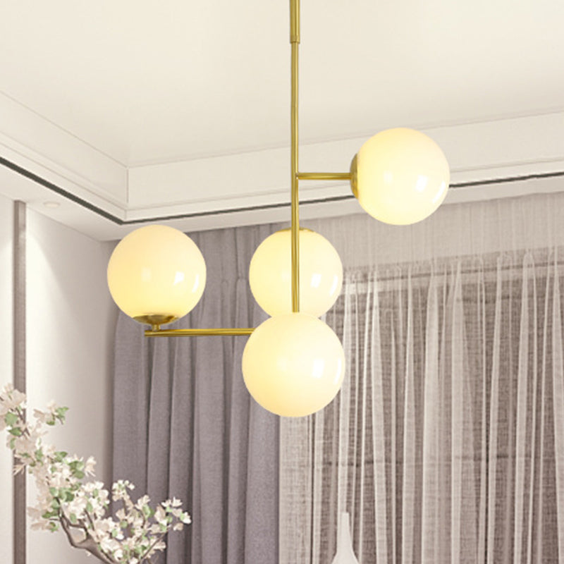 Modernist 4 Heads Pendant Chandelier Gold Ball Ceiling Hanging Light with Milky Glass Shade Clearhalo 'Ceiling Lights' 'Chandeliers' 'Glass shade' 'Glass' 'Modern Chandeliers' 'Modern' Lighting' 324385