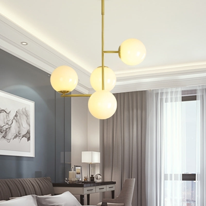 Modernist 4 Heads Pendant Chandelier Gold Ball Ceiling Hanging Light with Milky Glass Shade Clearhalo 'Ceiling Lights' 'Chandeliers' 'Glass shade' 'Glass' 'Modern Chandeliers' 'Modern' Lighting' 324386
