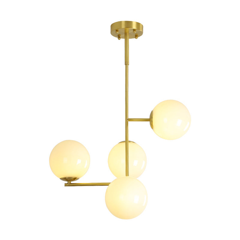 Modernist 4 Heads Pendant Chandelier Gold Ball Ceiling Hanging Light with Milky Glass Shade Clearhalo 'Ceiling Lights' 'Chandeliers' 'Glass shade' 'Glass' 'Modern Chandeliers' 'Modern' Lighting' 324387