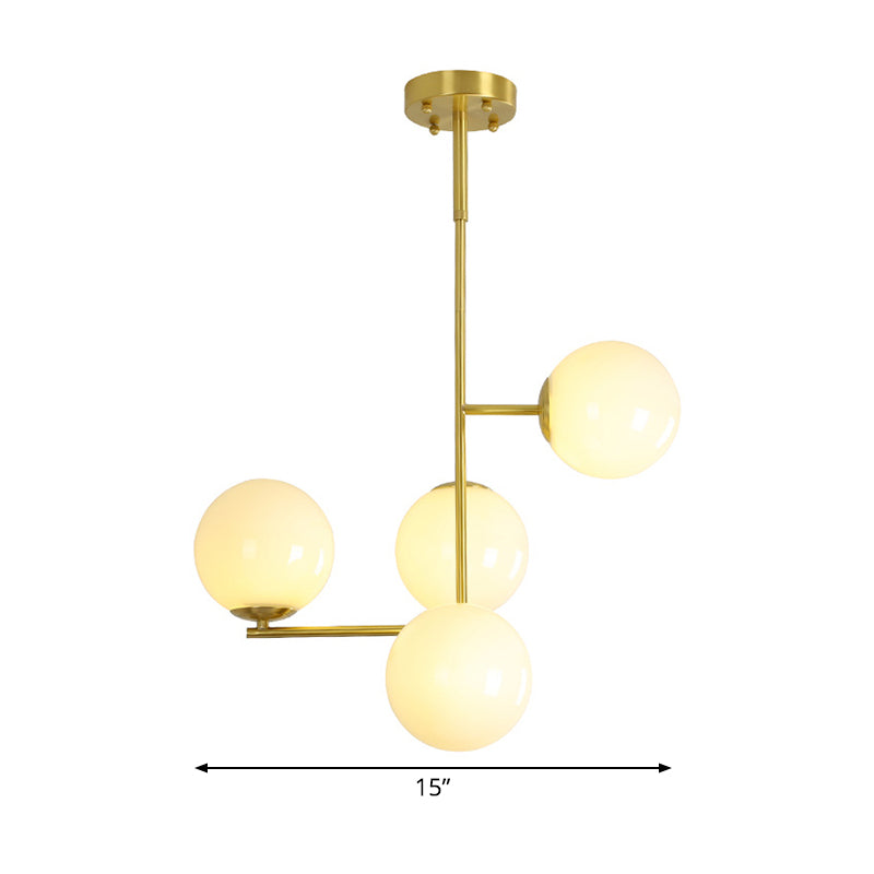 Modernist 4 Heads Pendant Chandelier Gold Ball Ceiling Hanging Light with Milky Glass Shade Clearhalo 'Ceiling Lights' 'Chandeliers' 'Glass shade' 'Glass' 'Modern Chandeliers' 'Modern' Lighting' 324388