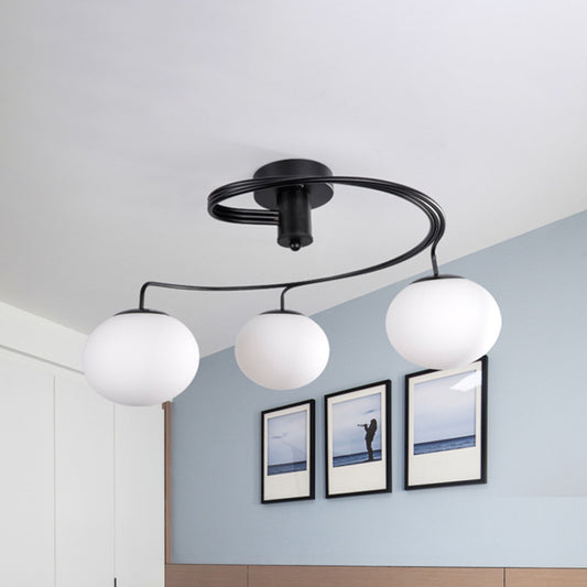 Globe Semi Flush Modernist Milk Glass 3 Heads Black Ceiling Mount Light Fixture for Bedroom Black Clearhalo 'Ceiling Lights' 'Chandeliers' 'Close To Ceiling Lights' 'Close to ceiling' 'Glass shade' 'Glass' 'Semi-flushmount' Lighting' 324399