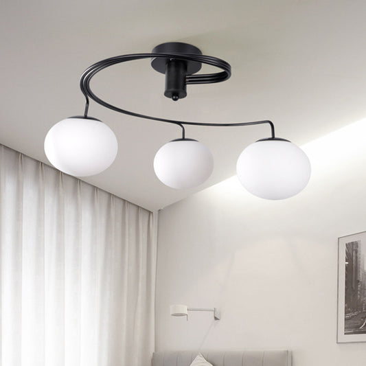 Globe Semi Flush Modernist Milk Glass 3 Heads Black Ceiling Mount Light Fixture for Bedroom Clearhalo 'Ceiling Lights' 'Chandeliers' 'Close To Ceiling Lights' 'Close to ceiling' 'Glass shade' 'Glass' 'Semi-flushmount' Lighting' 324400
