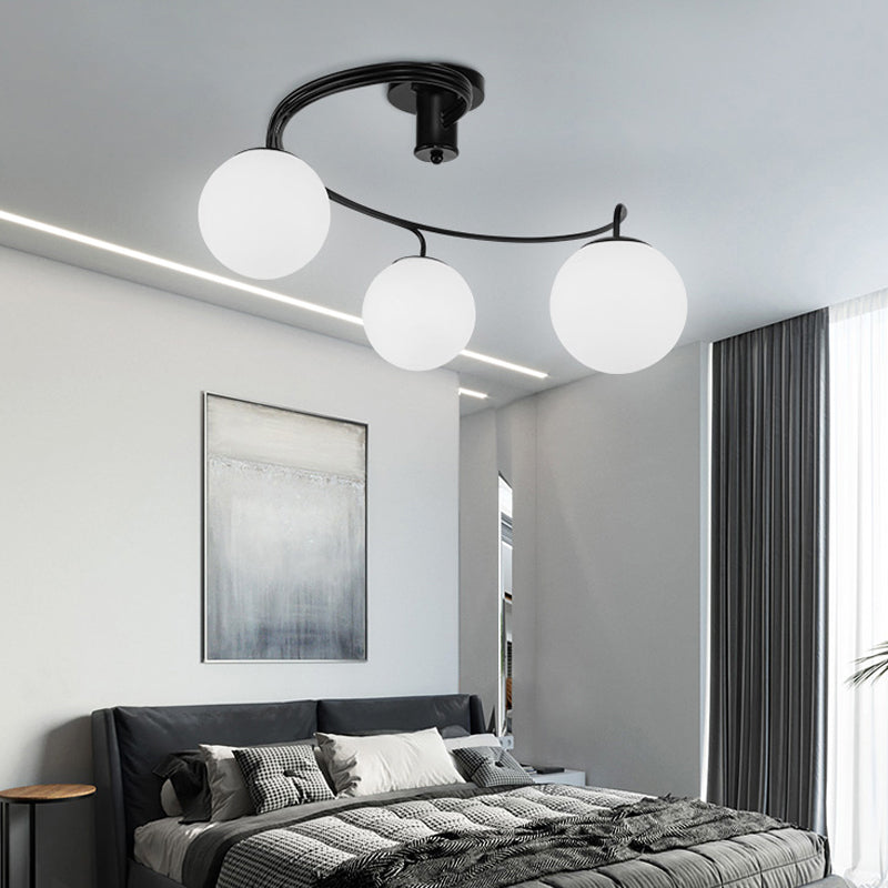 Globe Semi Flush Modernist Milk Glass 3 Heads Black Ceiling Mount Light Fixture for Bedroom Clearhalo 'Ceiling Lights' 'Chandeliers' 'Close To Ceiling Lights' 'Close to ceiling' 'Glass shade' 'Glass' 'Semi-flushmount' Lighting' 324401