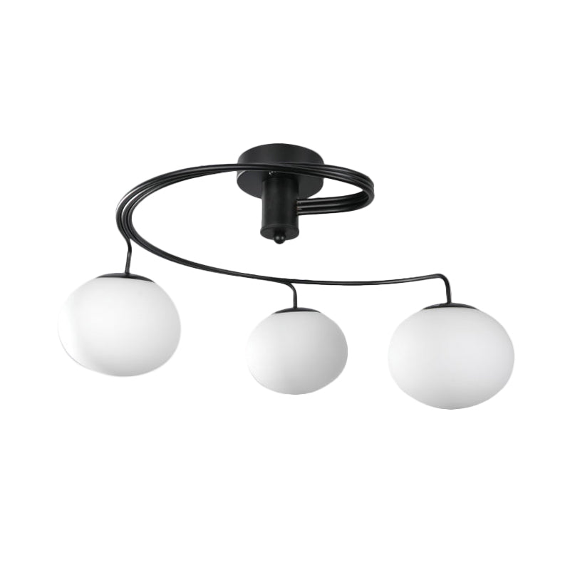 Globe Semi Flush Modernist Milk Glass 3 Heads Black Ceiling Mount Light Fixture for Bedroom Clearhalo 'Ceiling Lights' 'Chandeliers' 'Close To Ceiling Lights' 'Close to ceiling' 'Glass shade' 'Glass' 'Semi-flushmount' Lighting' 324402