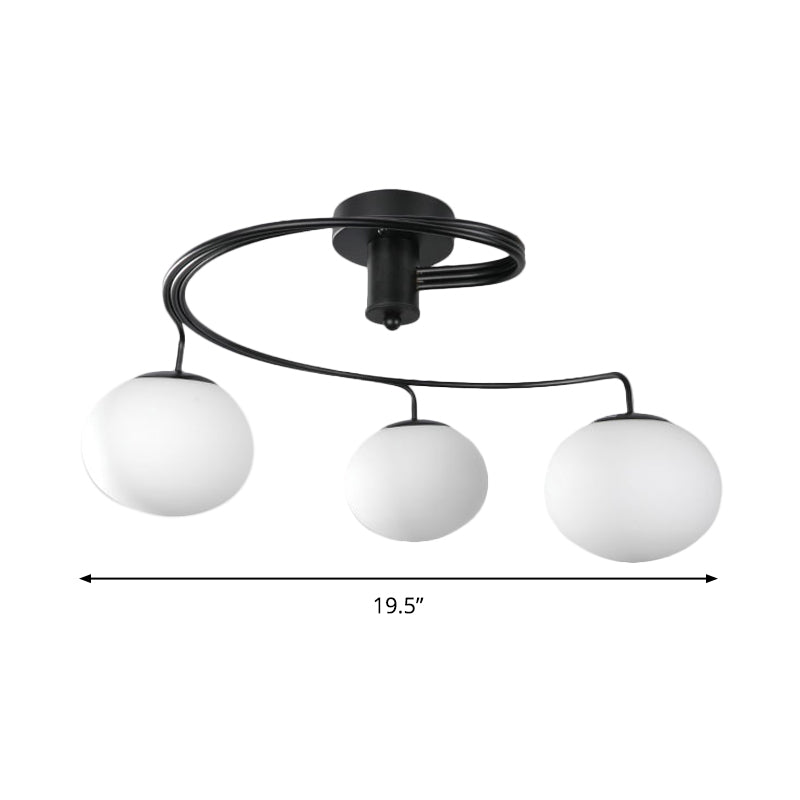 Globe Semi Flush Modernist Milk Glass 3 Heads Black Ceiling Mount Light Fixture for Bedroom Clearhalo 'Ceiling Lights' 'Chandeliers' 'Close To Ceiling Lights' 'Close to ceiling' 'Glass shade' 'Glass' 'Semi-flushmount' Lighting' 324403