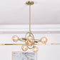 Modernist Sphere Chandelier Lighting Amber Glass 6 Heads Dining Room Ceiling Suspension Lamp Clearhalo 'Ceiling Lights' 'Chandeliers' 'Glass shade' 'Glass' 'Modern Chandeliers' 'Modern' Lighting' 324405