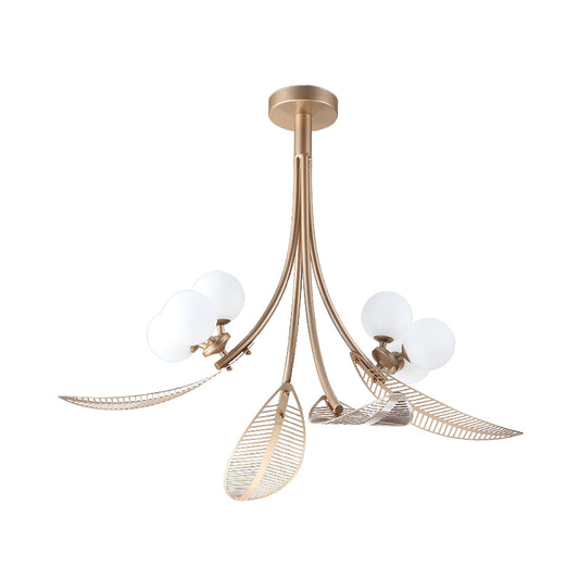 Leaf Semi Flush Light Contemporary Metal 6 Bulbs Gold Ceiling Mounted Fixture for Living Room Clearhalo 'Ceiling Lights' 'Close To Ceiling Lights' 'Close to ceiling' 'Semi-flushmount' Lighting' 324412