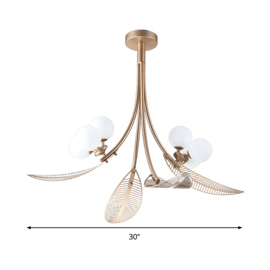 Leaf Semi Flush Light Contemporary Metal 6 Bulbs Gold Ceiling Mounted Fixture for Living Room Clearhalo 'Ceiling Lights' 'Close To Ceiling Lights' 'Close to ceiling' 'Semi-flushmount' Lighting' 324413