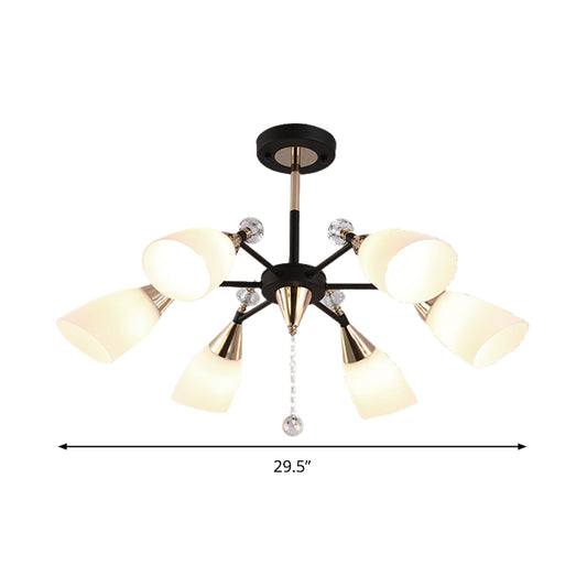 Flared Ceiling Chandelier Contemporary White Glass 6 Bulbs Hanging Light Fixture in Black Clearhalo 'Ceiling Lights' 'Chandeliers' 'Glass shade' 'Glass' 'Modern Chandeliers' 'Modern' Lighting' 324423
