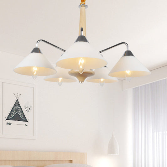 Metal Sputnik Chandelier Lamp Modern 5 Heads White Hanging Ceiling Light with Cone Acrylic Shade White Clearhalo 'Ceiling Lights' 'Chandeliers' 'Modern Chandeliers' 'Modern' Lighting' 324462
