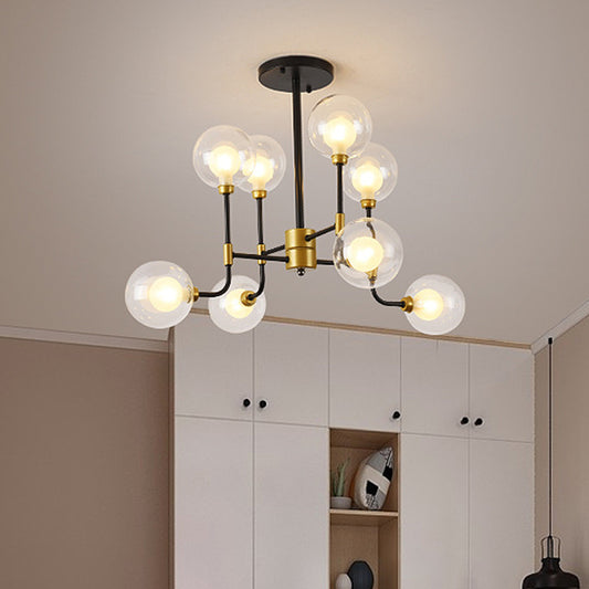 Modern Orb Hanging Chandelier Clear Glass 8/16 Bulbs Suspended Lighting Fixture in Black and Gold 8 Black-Gold Clearhalo 'Ceiling Lights' 'Chandeliers' 'Glass shade' 'Glass' 'Modern Chandeliers' 'Modern' Lighting' 324472