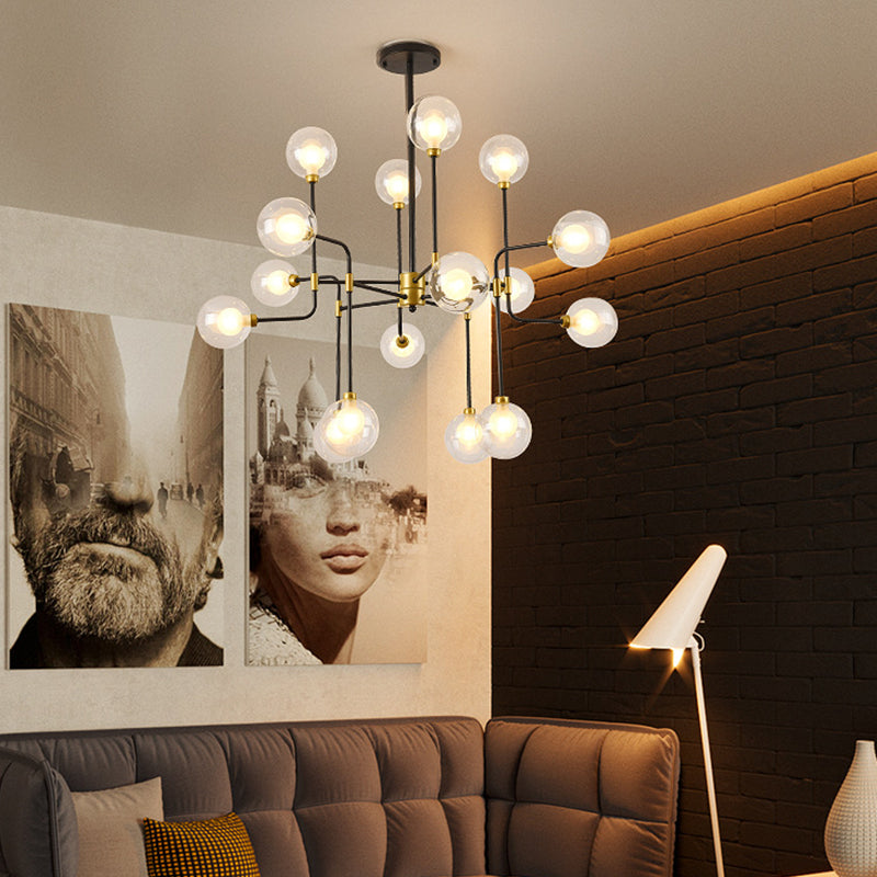 Modern Orb Hanging Chandelier Clear Glass 8/16 Bulbs Suspended Lighting Fixture in Black and Gold Clearhalo 'Ceiling Lights' 'Chandeliers' 'Glass shade' 'Glass' 'Modern Chandeliers' 'Modern' Lighting' 324478