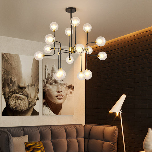 Modern Orb Hanging Chandelier Clear Glass 8/16 Bulbs Suspended Lighting Fixture in Black and Gold Clearhalo 'Ceiling Lights' 'Chandeliers' 'Glass shade' 'Glass' 'Modern Chandeliers' 'Modern' Lighting' 324478