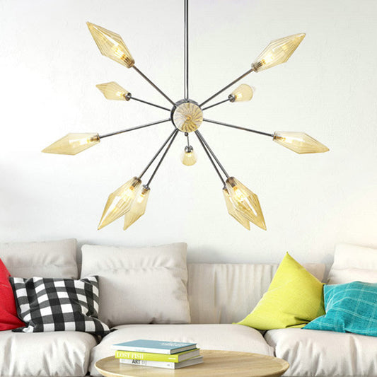 Modernism Tapered Chandelier Light Amber Glass 12 Bulbs Bedroom Ceiling Suspension Lamp Amber Clearhalo 'Ceiling Lights' 'Chandeliers' 'Glass shade' 'Glass' 'Modern Chandeliers' 'Modern' Lighting' 324481
