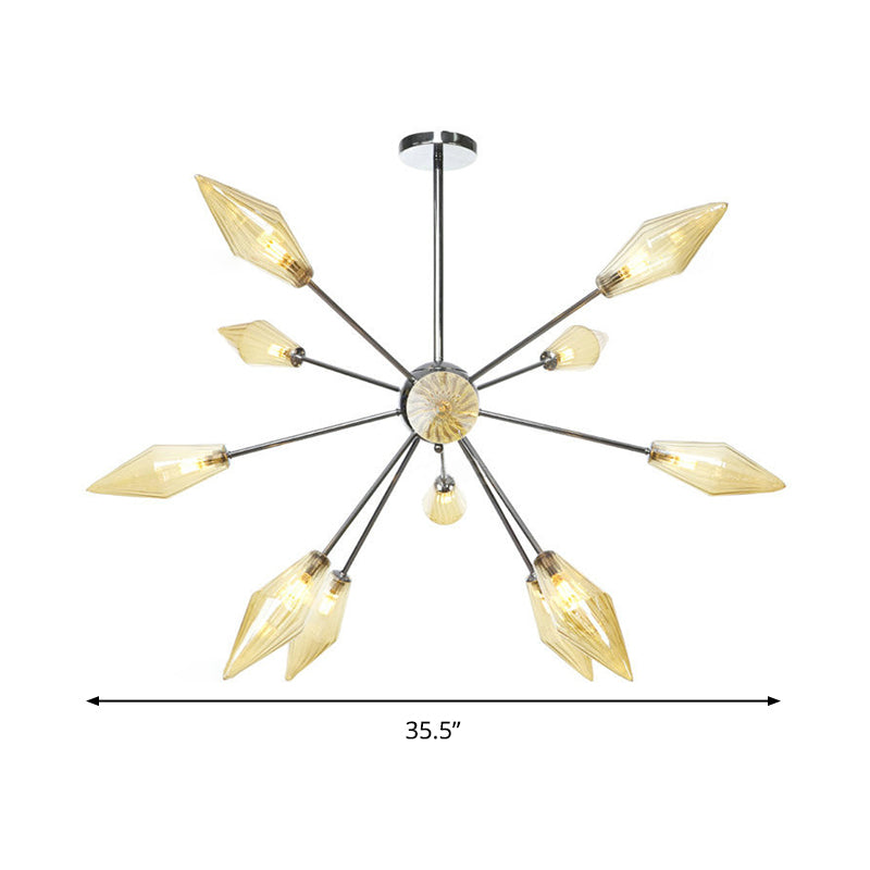 Modernism Tapered Chandelier Light Amber Glass 12 Bulbs Bedroom Ceiling Suspension Lamp Clearhalo 'Ceiling Lights' 'Chandeliers' 'Glass shade' 'Glass' 'Modern Chandeliers' 'Modern' Lighting' 324485