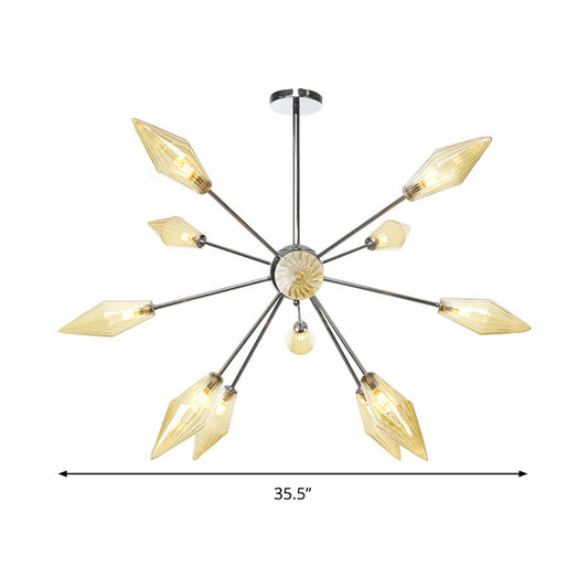 Modernism Tapered Chandelier Light Amber Glass 12 Bulbs Bedroom Ceiling Suspension Lamp Clearhalo 'Ceiling Lights' 'Chandeliers' 'Glass shade' 'Glass' 'Modern Chandeliers' 'Modern' Lighting' 324485