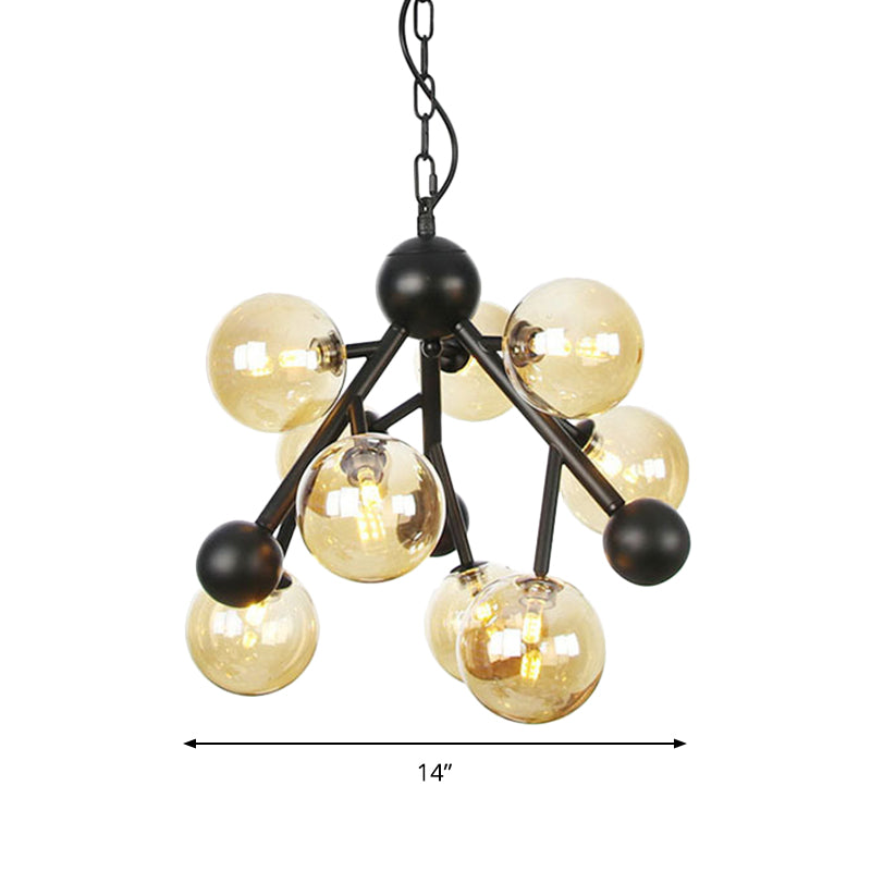 Globe Living Room Chandelier Lighting Amber Glass 9 Heads Modernist Hanging Light Fixture Clearhalo 'Ceiling Lights' 'Chandeliers' 'Glass shade' 'Glass' 'Modern Chandeliers' 'Modern' Lighting' 324503
