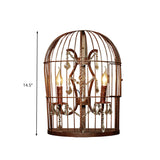 Industrial Birdcage Wall Mount Lamp 2 Lights Metal Wall Sconce Lighting in Rust with Dangling Crystal Clearhalo 'Art deco wall lights' 'Industrial wall lights' 'Industrial' 'Middle century wall lights' 'Tiffany' 'Wall Lamps & Sconces' 'Wall Lights' Lighting' 324547