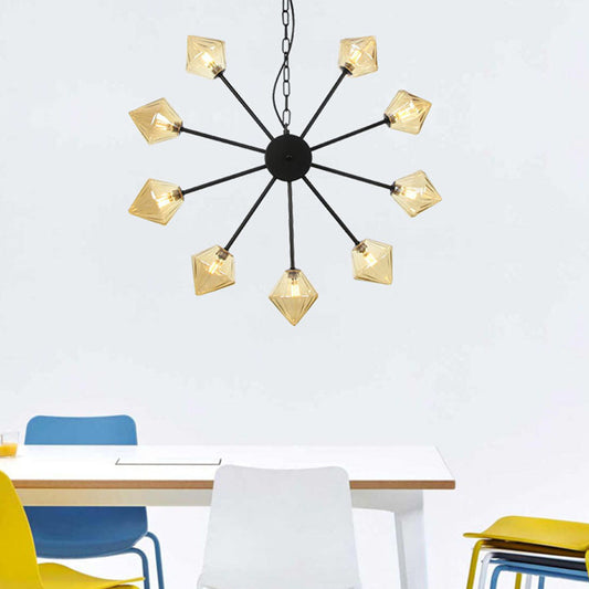 Contemporary Pyramid Chandelier Lamp Amber Glass 9 Heads Hanging Light Fixture in Black Clearhalo 'Ceiling Lights' 'Chandeliers' 'Glass shade' 'Glass' 'Modern Chandeliers' 'Modern' Lighting' 324597