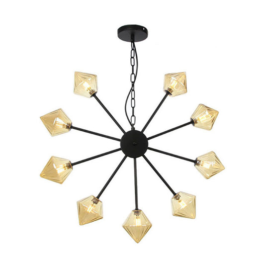 Contemporary Pyramid Chandelier Lamp Amber Glass 9 Heads Hanging Light Fixture in Black Clearhalo 'Ceiling Lights' 'Chandeliers' 'Glass shade' 'Glass' 'Modern Chandeliers' 'Modern' Lighting' 324598